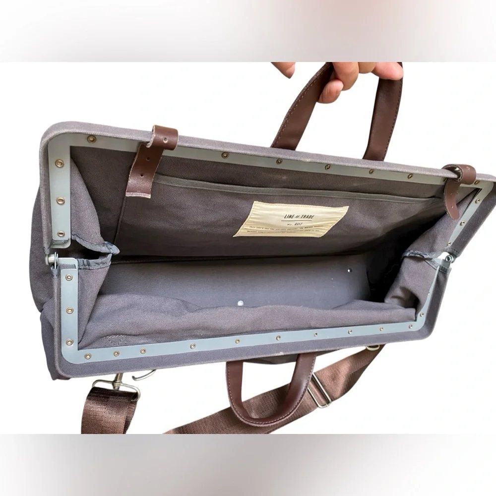 Line of Trade No. 0312 Canvas Weekender Duffel Bag Gray Leather Carry On Tote